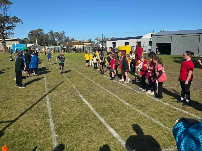 Students lined up in house colours at the athletics carnival